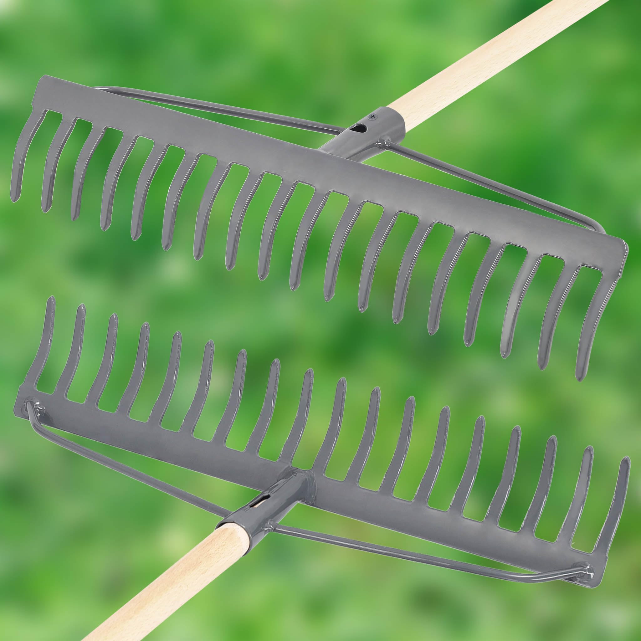 KOTARBAU® Rastrello Giardino - Rastrello per Foglie - Metallo - 46 cm - con 18 Denti - Grigio - Rastrelli - Attrezzo Robusto per Cura del Prato - senza Manico