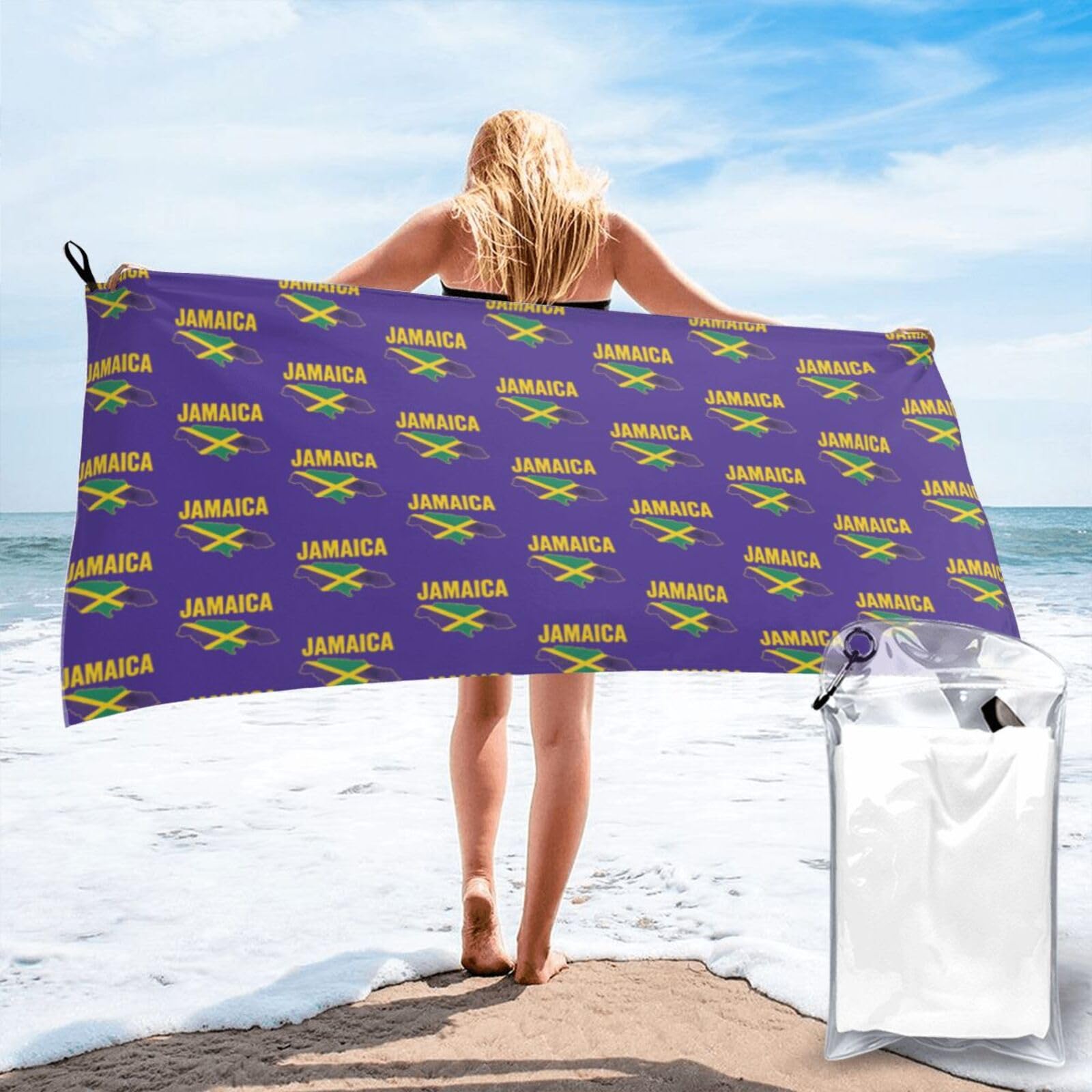 FHIZOAL Jamaica Map Flag Contour Quick Dry Towel Microfibre Towel Super Absorbent Ultra Compact Gym Sports Beach Camping Travel