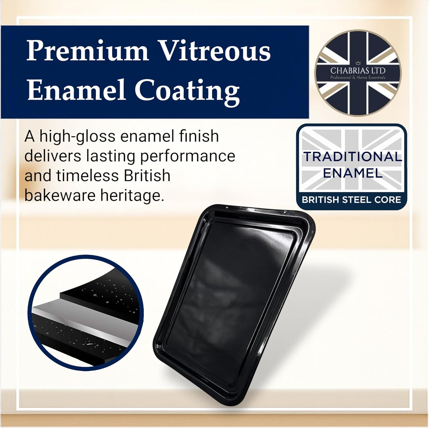 Samuel Groves 43cm Vitreous Enamel Extra Large Oven Baking Tray, Black, Made in England