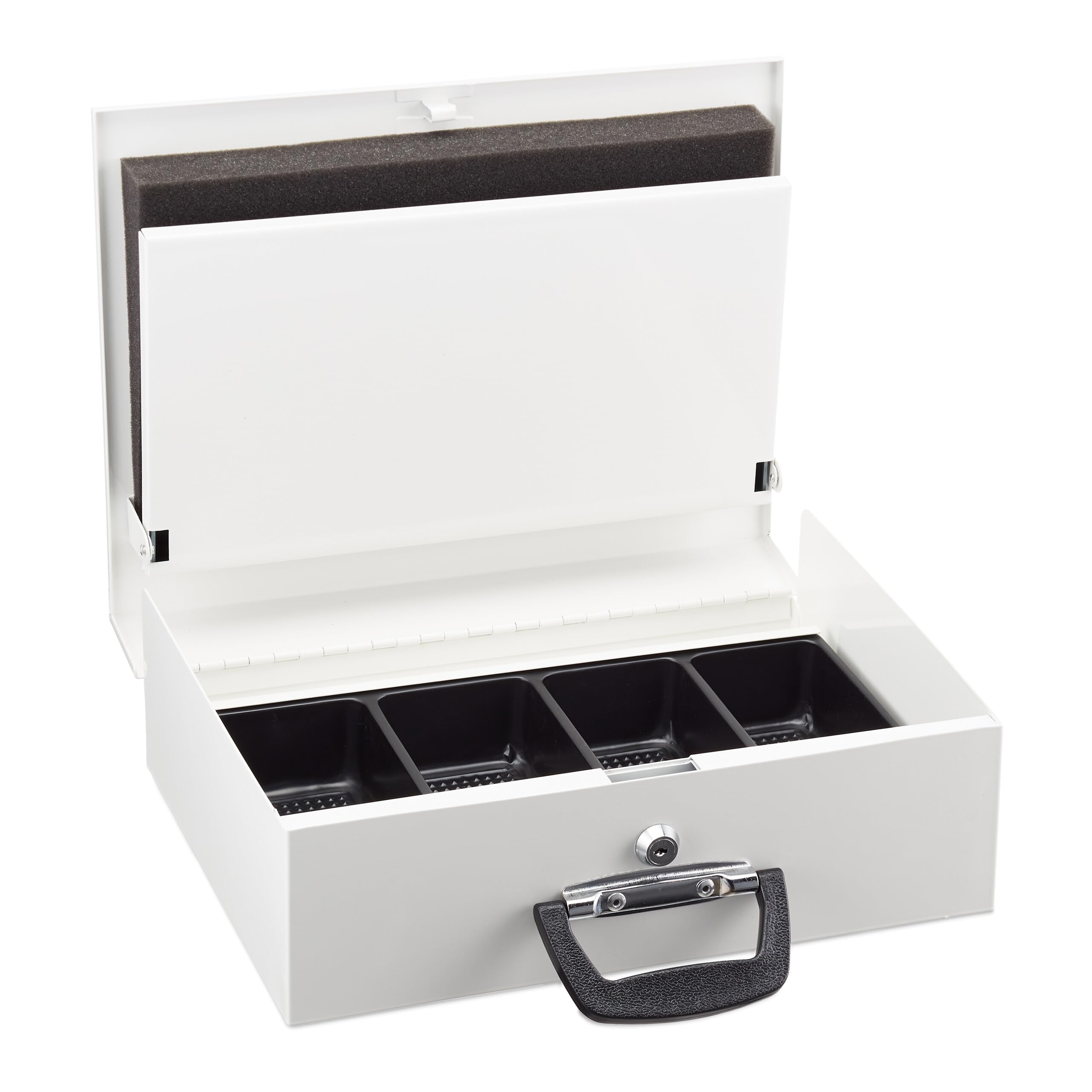 Relaxdays Cassetta con Serratura, Portasoldi con Chiave, per Banconote e Conta Monete, in Ferro, 11,5x36x28,5 cm, Bianco