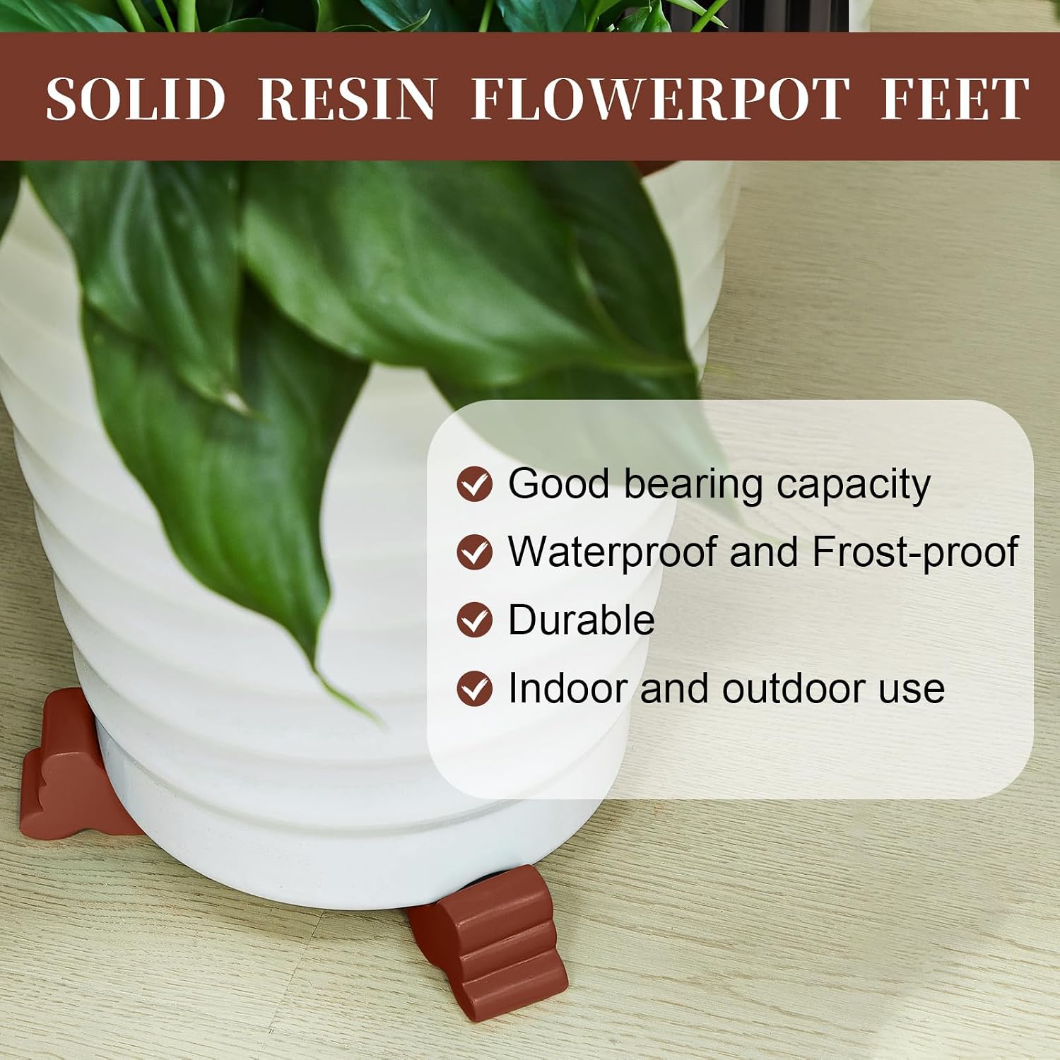 Kigeli 12 Pcs Resin Pot Feet for Outdoor Planters 3 Inch Long 1.5 Inch Tall Flower Handmade Elevator Plant Feet Frost Proof Lifter for 14-20 in Pot(Brown)
