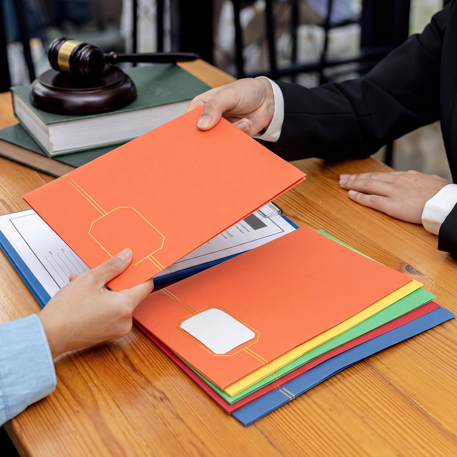 Kisston 20 Pack Executive Twin Pocket Folders Letter Size Light Blue Red Yellow Orange Green with Gold Foil Trim Textured Folders with 2 Pockets for Home Business Office