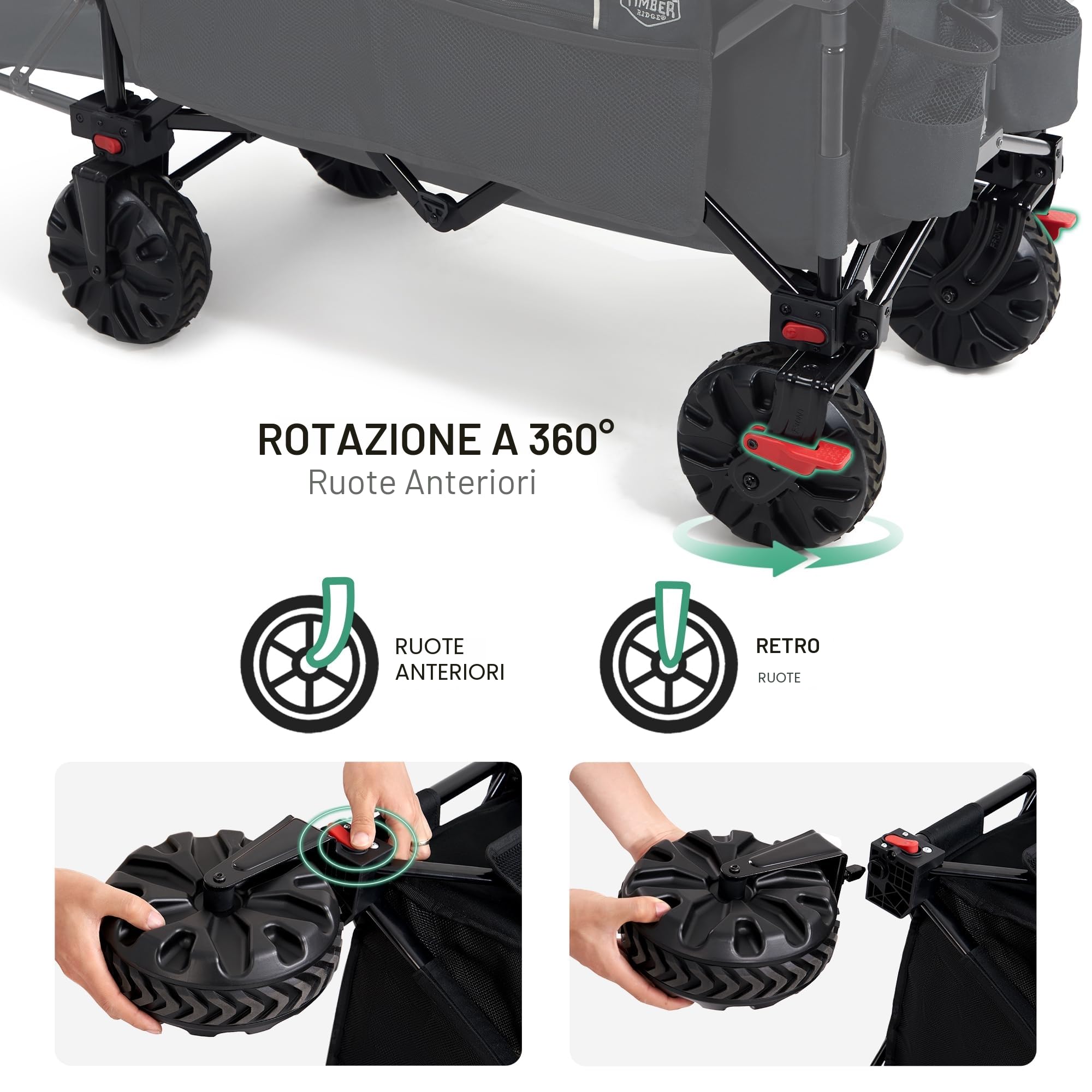 TIMBER RIDGE Carrello da Spiaggia Pieghevole XXXL con Portellone con Ruote Larghe Staccabili e Maniglia Regolabile per Campeggio Giardino Shopping 135 kg