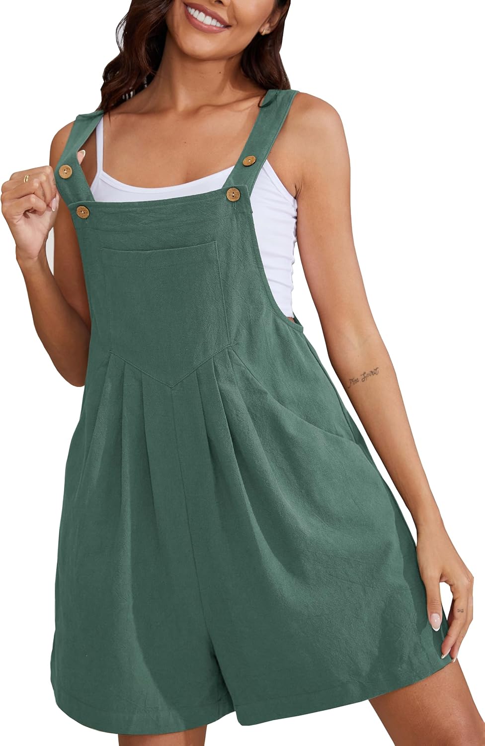 Muchpow Women's Summer Short Overalls Casual Sleeveless Adjustable Button Strap Loose Jumpsuits Rompers with Pockets 2026