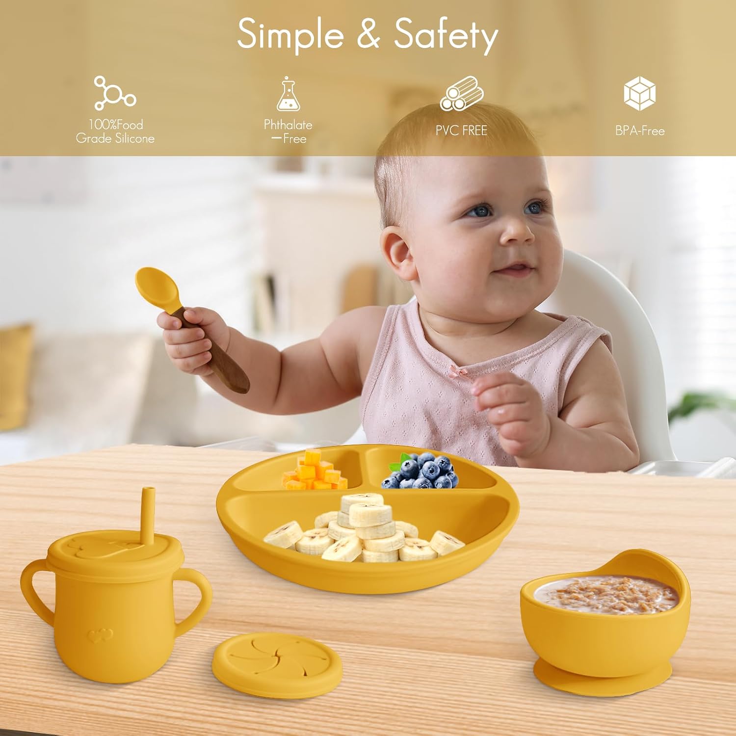 Silicone Baby Feeding Set 12PCS,Baby Led Weaning Set(Honey) thumbnail