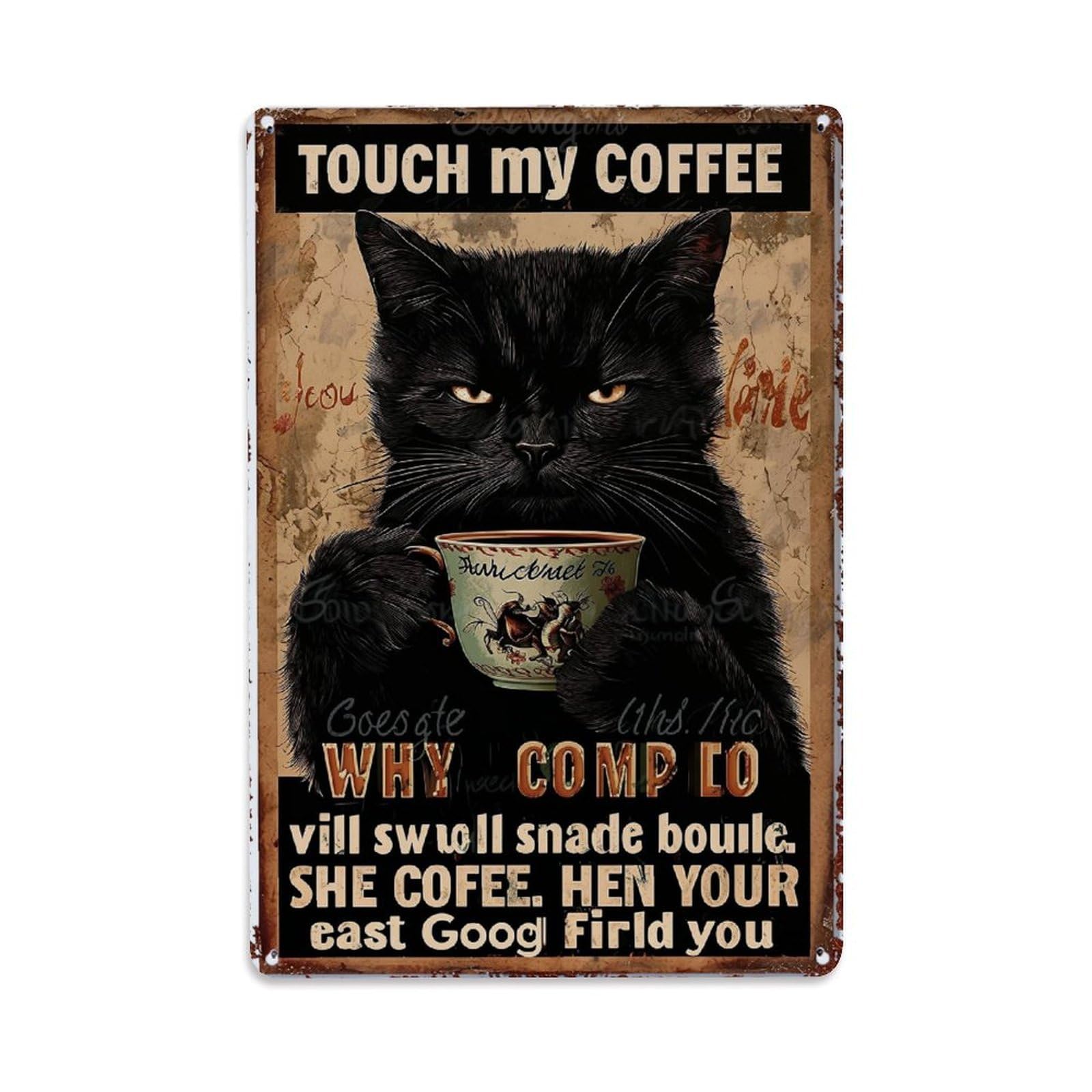 Bliveurn Vintage Black Cat Holding Coffee Cup_7 Retro Metal Tin Sign, Metal Poster For Home, Gaming Room, Studio Workshop,Bar,Garage Wall Art Decor 8X12 Inch