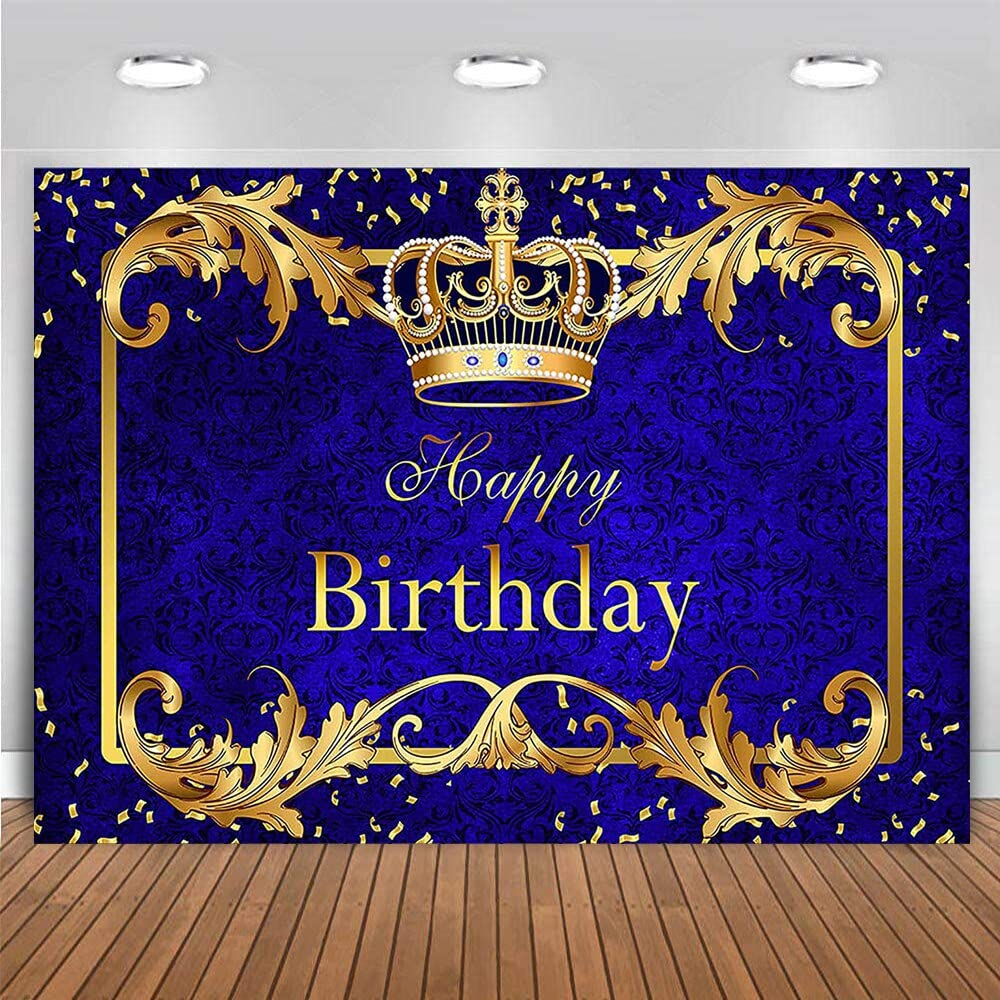 Sfondo personalizzato per la festa di compleanno per i ragazzi Royal Blue e Gold King Crown Party Happy Birthday Party Banner Decor
