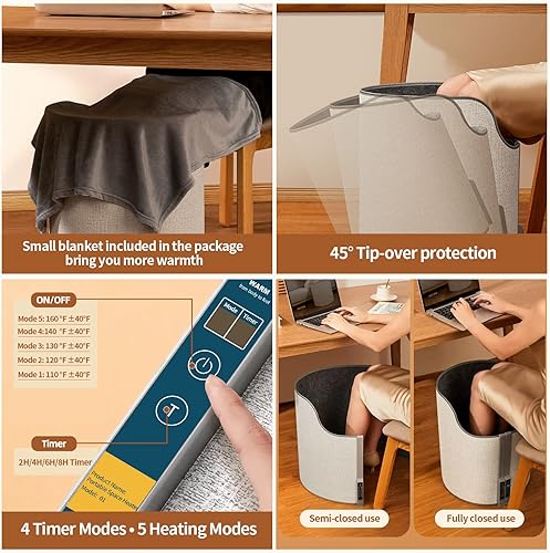 Miniatura 6 de Calentador de pies debajo del escritorio, calentador de espacio portátil para oficina debajo del escritorio, silencioso para pies y piernas,