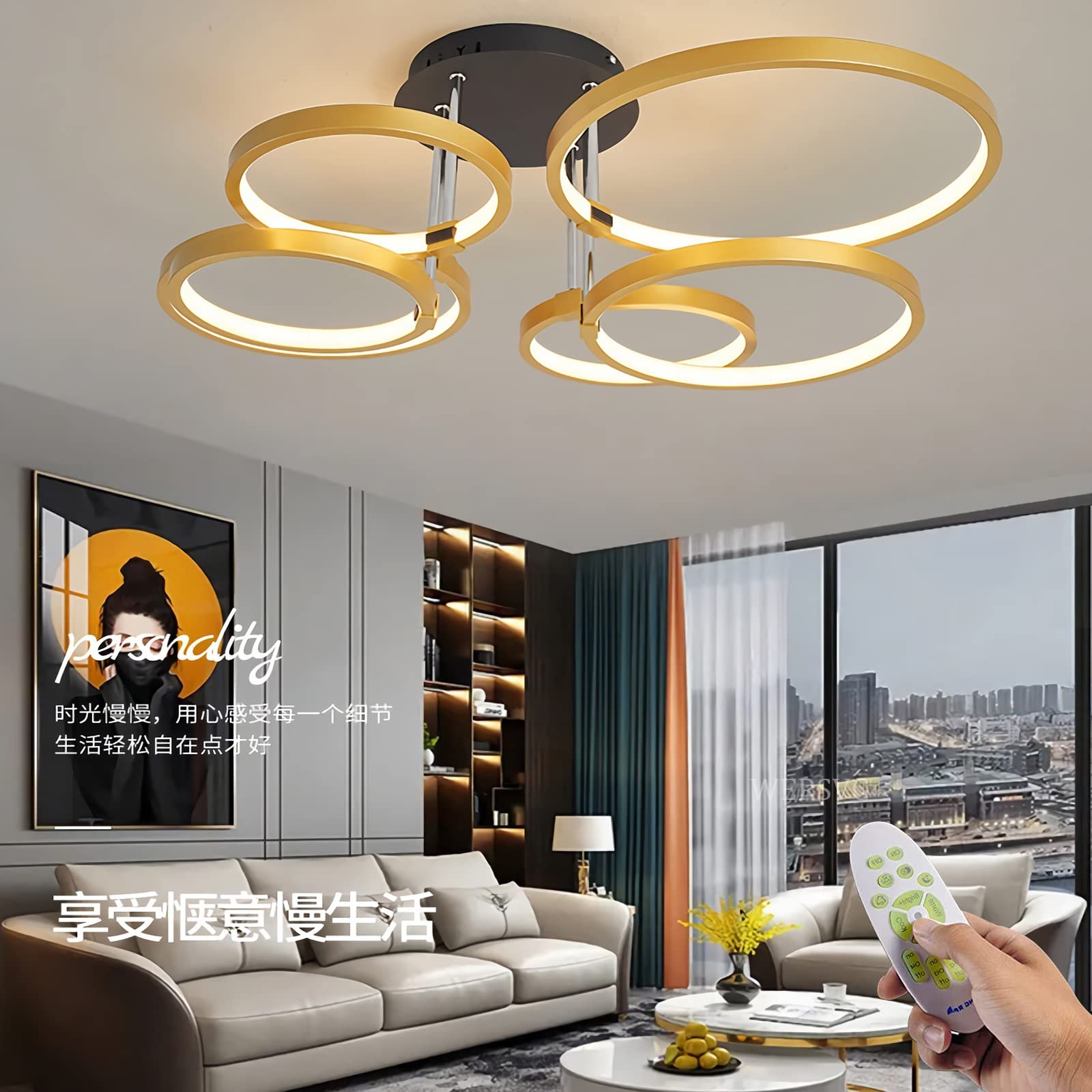 6 pierścieni LED sufitowa lampa sufitowa sypialnia lampa sufitowa nowoczesny design złota lampa sufitowa 72W 5760LM ściemnialna 3000K-6000K z pilotem zdalnego sterowania korytarz l