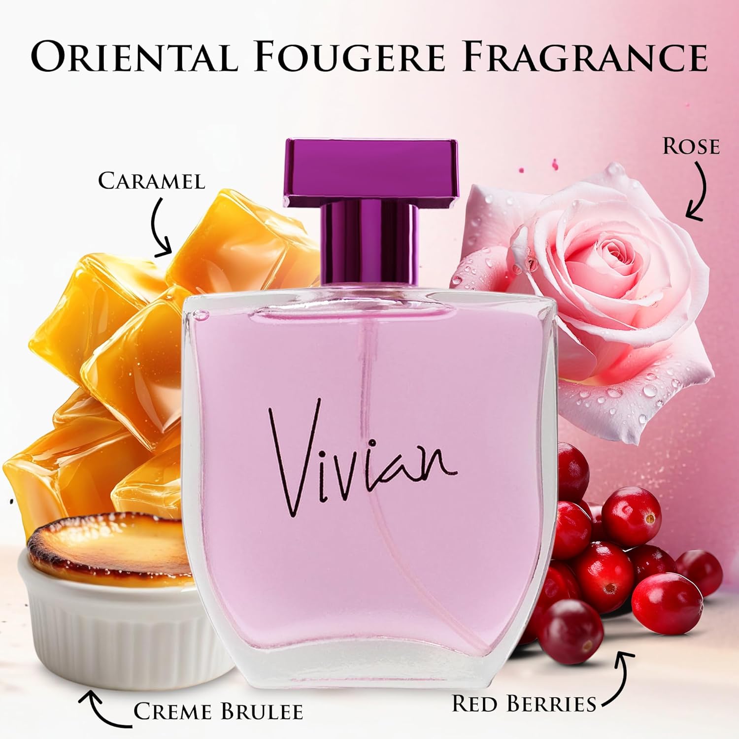 Vivian for Women - Floral Fruity Long Lasting Fragrance - Top Notes of Red Berries & Rose - Base Scents of Creme Brulee & Caramel - Paraben Free & Cruelty Free - Elegant 100ml Bottle, Parfume Women - Image 2