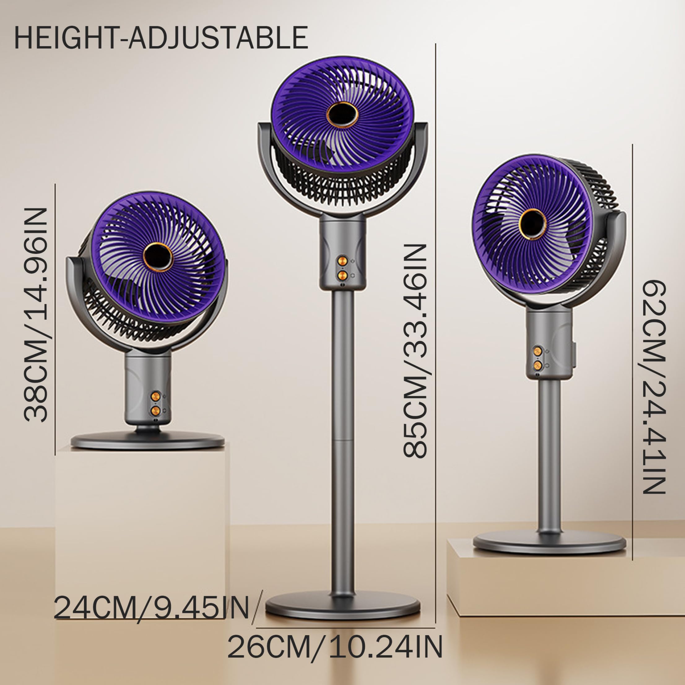 Ventilatore pieghevole, ventilatore da terra portatile senza fili con oscillazione e altezza regolabile, ventilatori silenziosi da tavolo e da pavimento, grigio