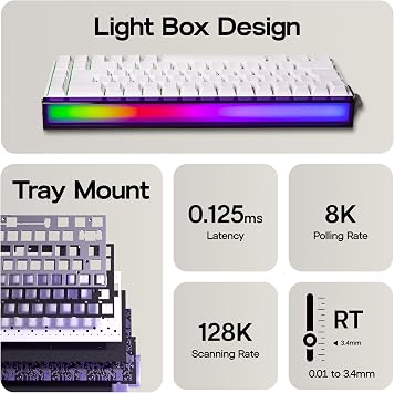 MechLands Aula Hero68 HE Wired Magnetic Gaming Keyboard, Rapid Hall Effect Keyboard with 0.01mm Adjustable Actuation, 8kHz Polling, 5-Layer Sound Dampening, RGB Lightbox & Backlit (White)