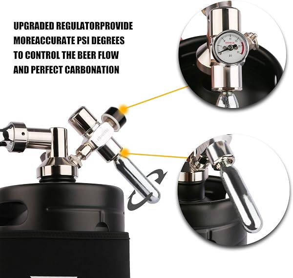 TMCRAFT 4 Liter Mini Edelstahl Bierfass mit Bierspender Set, tragbares Growler Keg mit Fassbierhahn unter Selbstregelungssystem und co2-Regler hält Getränk frisch und kohlensäurehaltig - 4