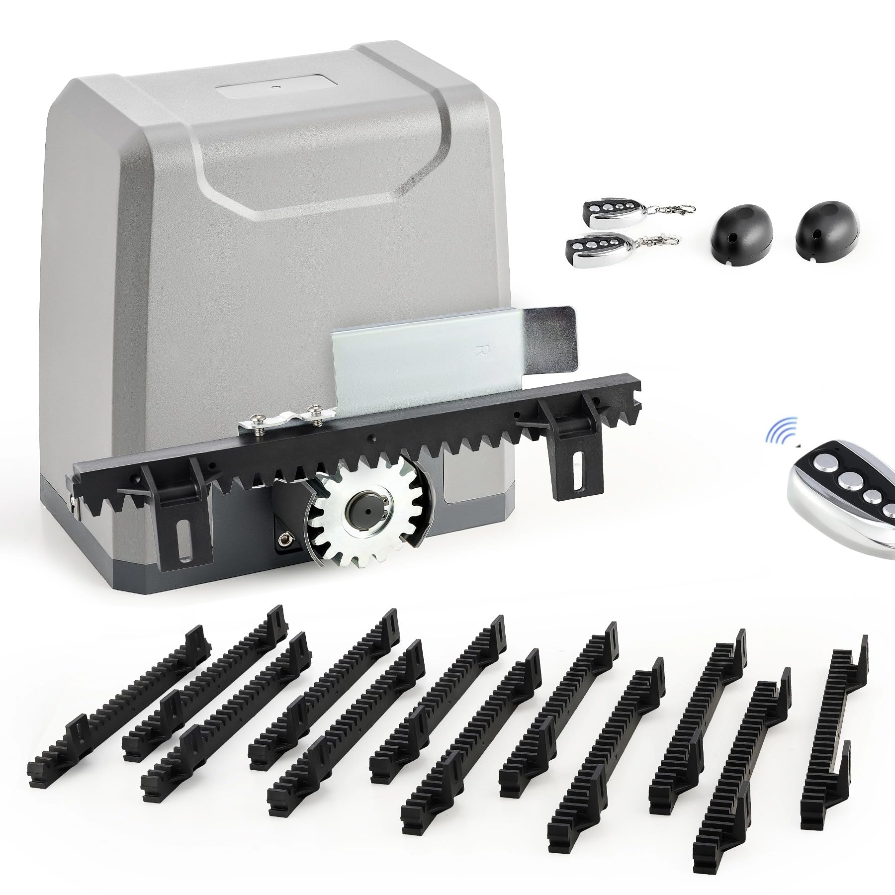CO-Z 400W Motore Cancello Scorrevole, Kit Automazione Cancello Scorrevole per Porte Fino a 1000kg 12m con 2 Telecomandi, 4m Cremagliera e Sensori a Infrarossi per Giardino Garage