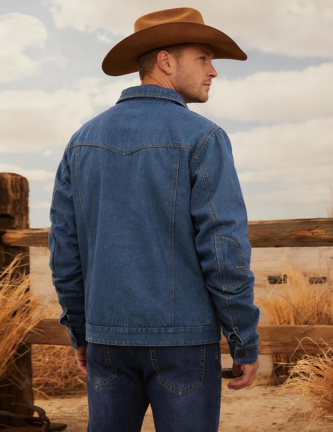 Flygo Mens Flannel Lined Denim Jacket Snap Cowboy Cut Western Classic Slim Fit Vintage Heavy Duty Jacket Trucker Coat - Image 6