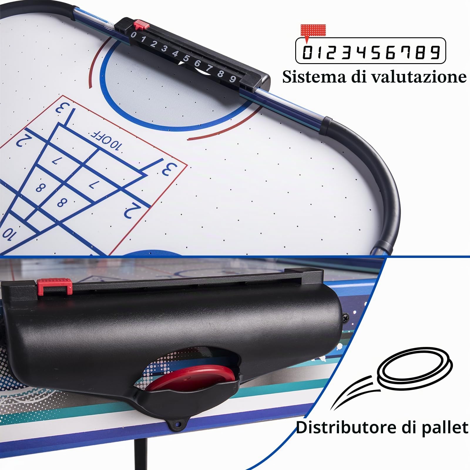 HLC Tavolo multigioco 3 in 1, Air Hockey Tavolo, Bowling, Shuffleboard, con ventilatore 12 V, misura 130 x 61 x 78 cm