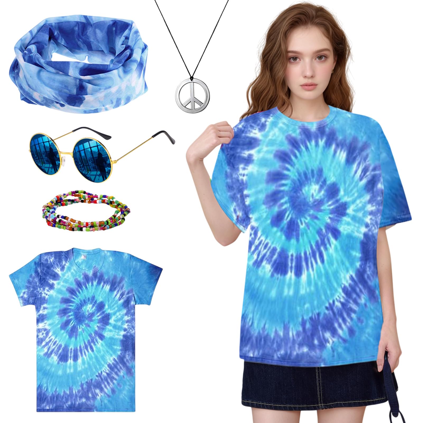 Juego de disfraz hippie para hombre y mujer, disfraz hippie de los años 80, camisetas con diademas coloridas, accesorios hippie, años 60 y 70, para carnaval, fiesta temática