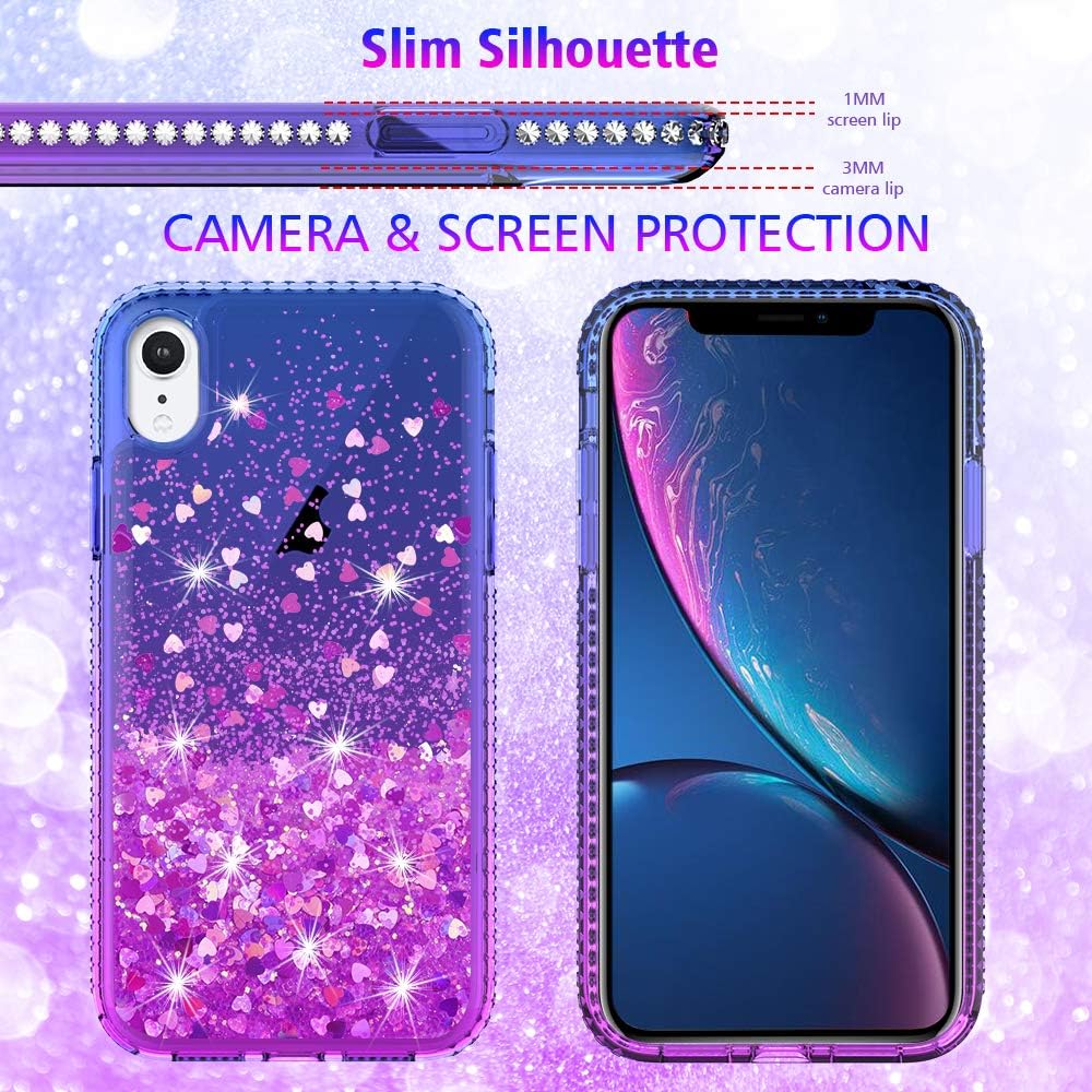 LK Case for iPhone XR, [Gradient Quicksand Series] Glitter Floating Flowing Sparkle Flexible TPU Bling Diamond Clear Protective Case for Apple iPhone XR - Purple