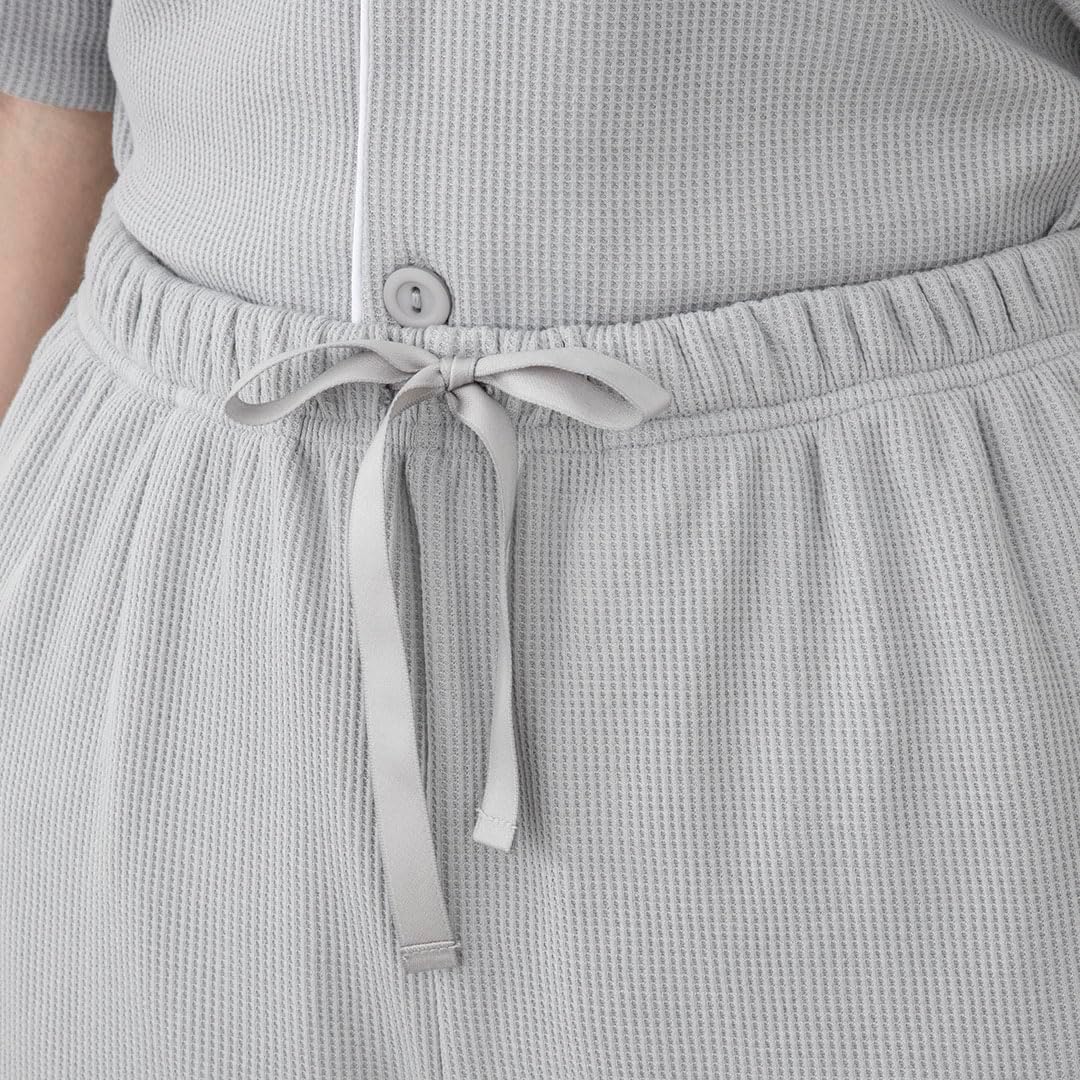 [ケユカ] KEYUCA さらりと涼しいワッフルナイトウェア前開き 男女兼用 ネイビーブルー (S~M)