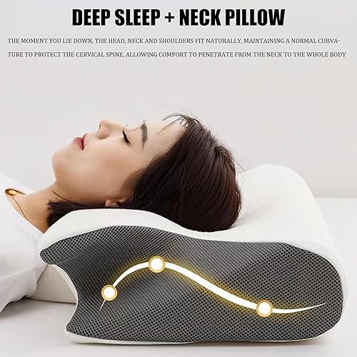 Miniatura 7 de GOWENIC Almohada cervical para el cuello, almohada ergonómica de contorno lateral para soporte de cuello, espuma viscoelástica, algodón de rebote