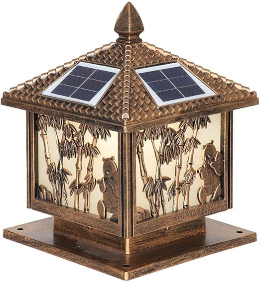 GUOCC Creative Solar Outdoor Waterproof Patio Antirust Aluminum Street Pillar Bollard Post Light Continental Victoria Glass Garden Lawn Fence Lights Gate Aisle Balcony Community Lamp Lights Fixture