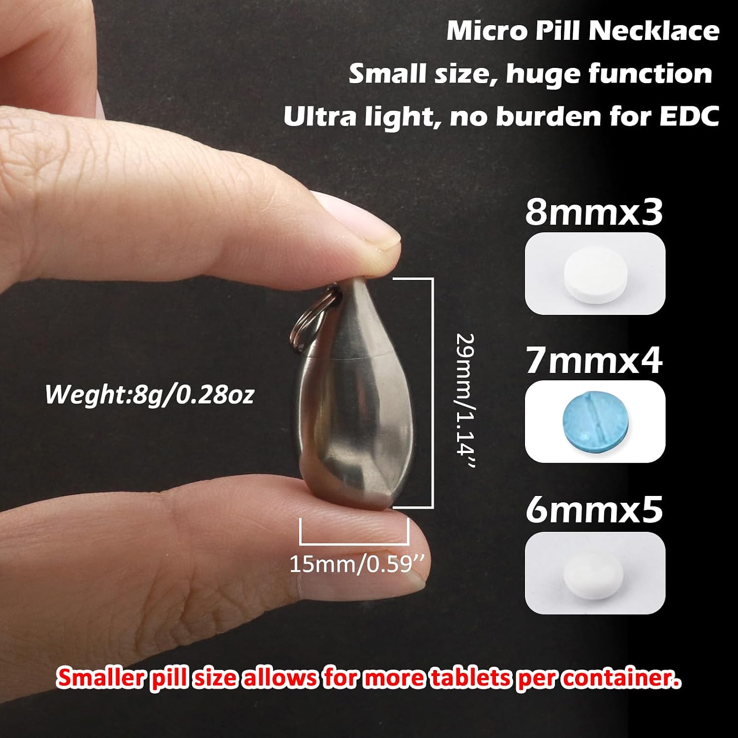 Pill Holder Necklace Nitro Pill Case Titanium Pill Container Necklace for Men Women Gifts Stocking Stuffers Waterproof Pill Holder Emergency Aspirin Small Pill Box W/Chain Tiny Fob
