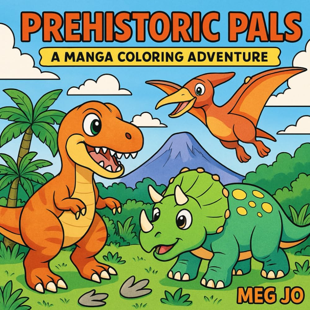 Prehistoric Pals: A Manga Coloring Adventure!