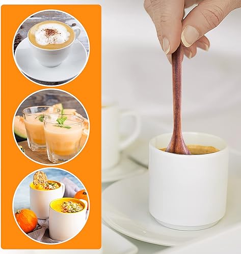 Miniatura 6 de HAKSEN Juego de cucharas de madera de 8 pulgadas, 6 cucharas ovaladas de madera para mezclar, cucharas de mango largo, antiadherentes, utensilios de