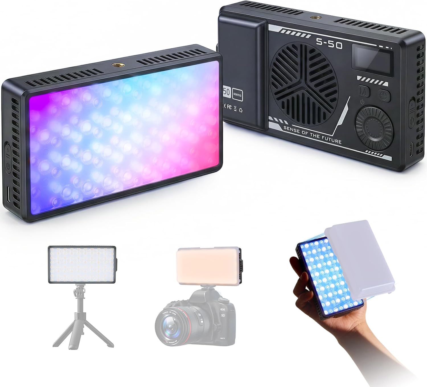 RGB LED Video Light, Portable 360° Full Color Photography Light, CRI 95+ 2700-7500K, 5200mAh Rechargeable Battery, 32 Modes, Camera Lighting with Hot Shoe Mount for Selfie, Vlogging, Video Recording