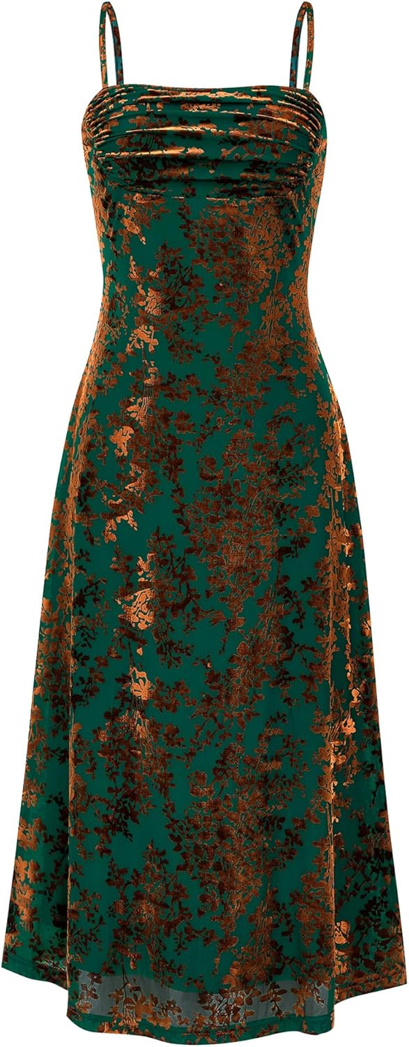 BTFBM Women's Summer Dress Sleeveless Spaghetti Strap Midi Dress Sexy Cowl Neck Floral Cocktail Dress Party Dresses