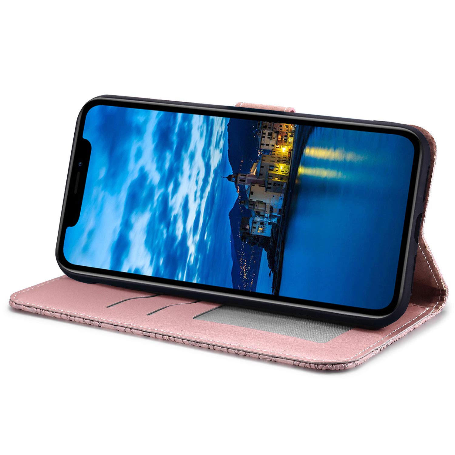 Tiyoo Flip Phone Case For IPhone 12/12 Pro, Shockproof Leather Wallet Case With The Tree Of Life Pattern, Protective Cover With Card Holder And