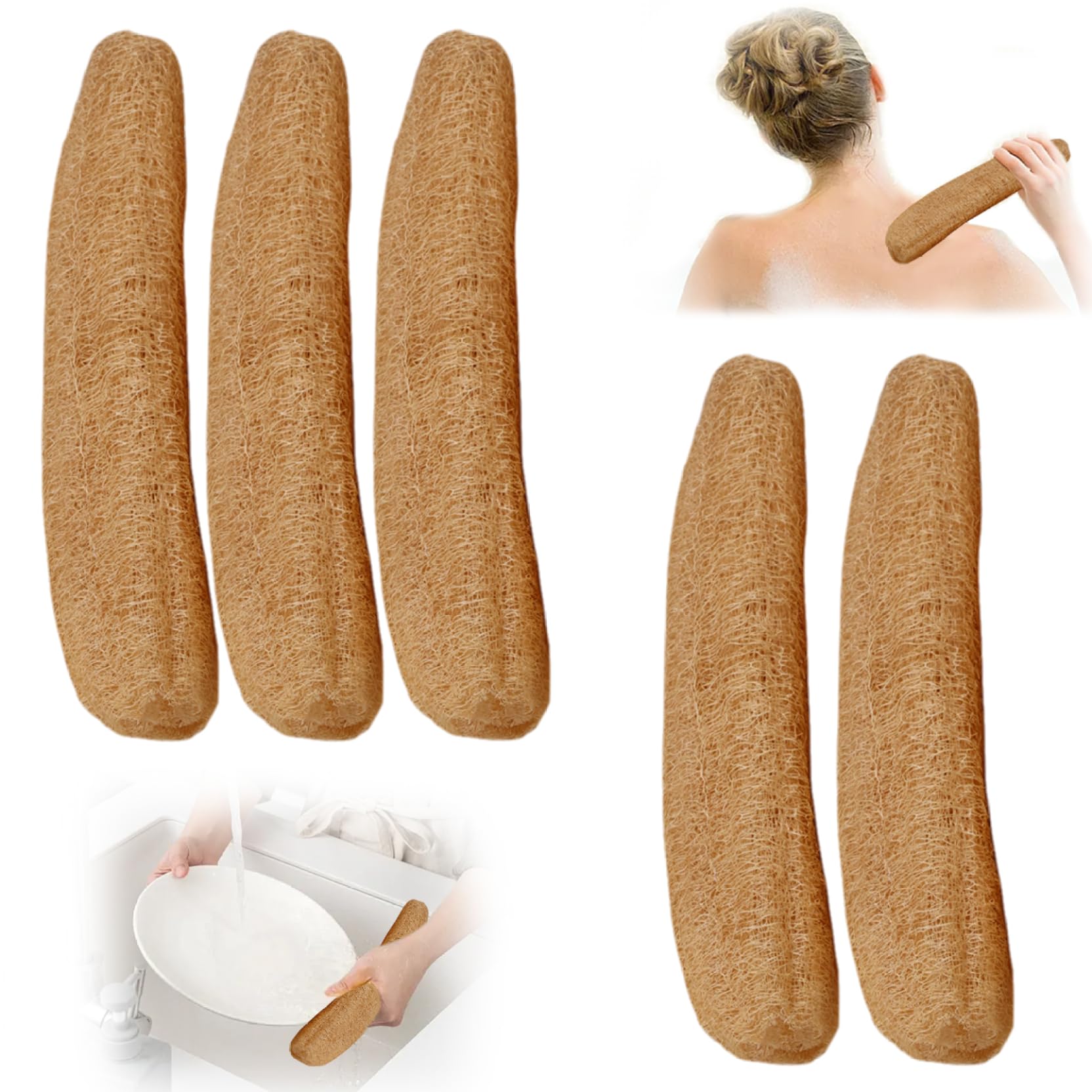 Esponja de lufa natural para ducha 5 unidades 30-40 cm para exfoliar el cuerpo suave y fácil de usar para baño para hombres y mujeres.