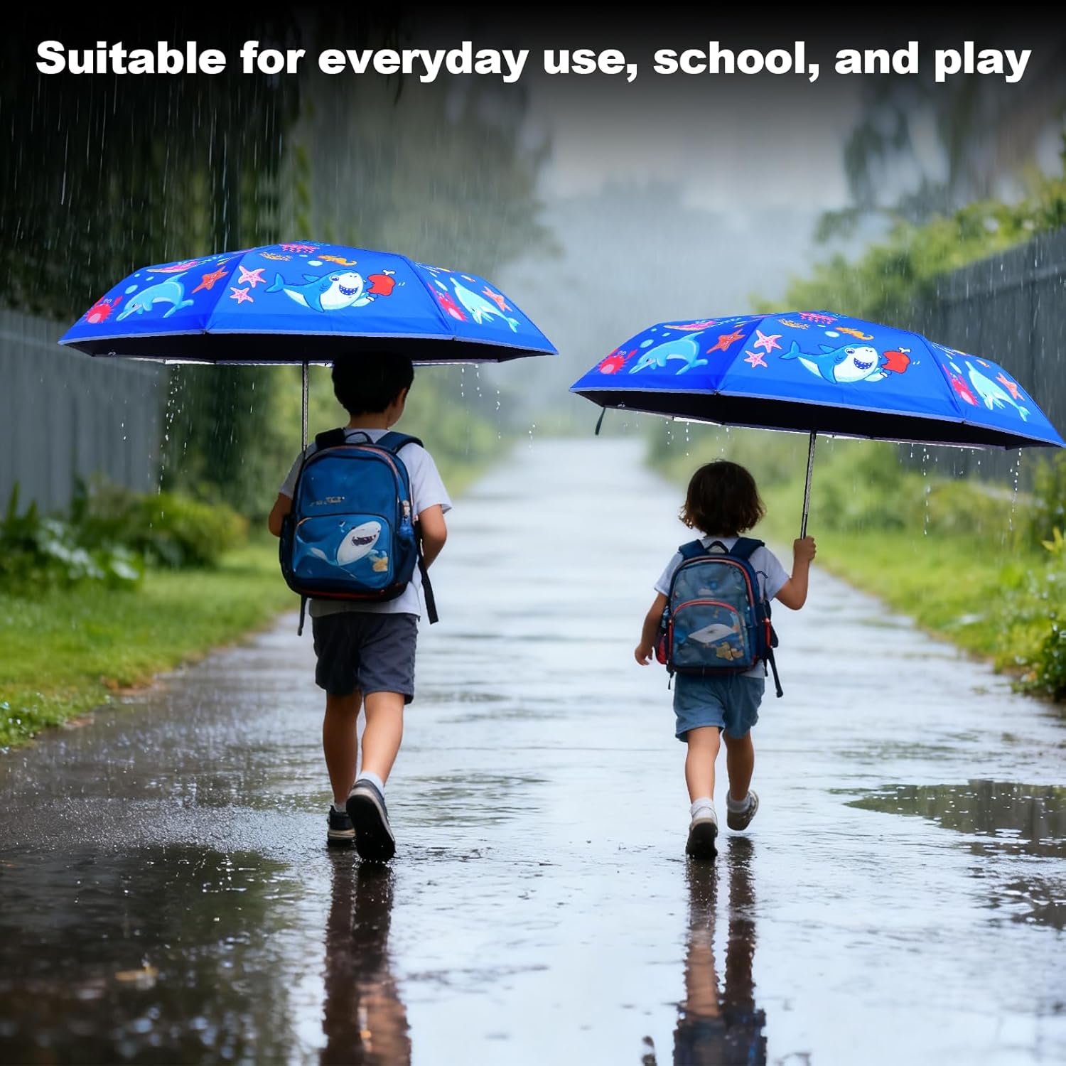 Kids Automatic Umbrella with Cartoon Print & Reflective Strip,easy One-Button Open Close, UPF 50+ Sun & Wind Protection for School, Outdoor Safety for Boys and Girls - Image 7