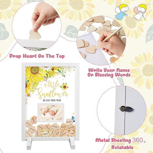 Miniatura 3 de Chunful 65 piezas de decoración de girasol para baby shower, libro de invitados alternativo para baby shower, letrero naranja para baby shower,