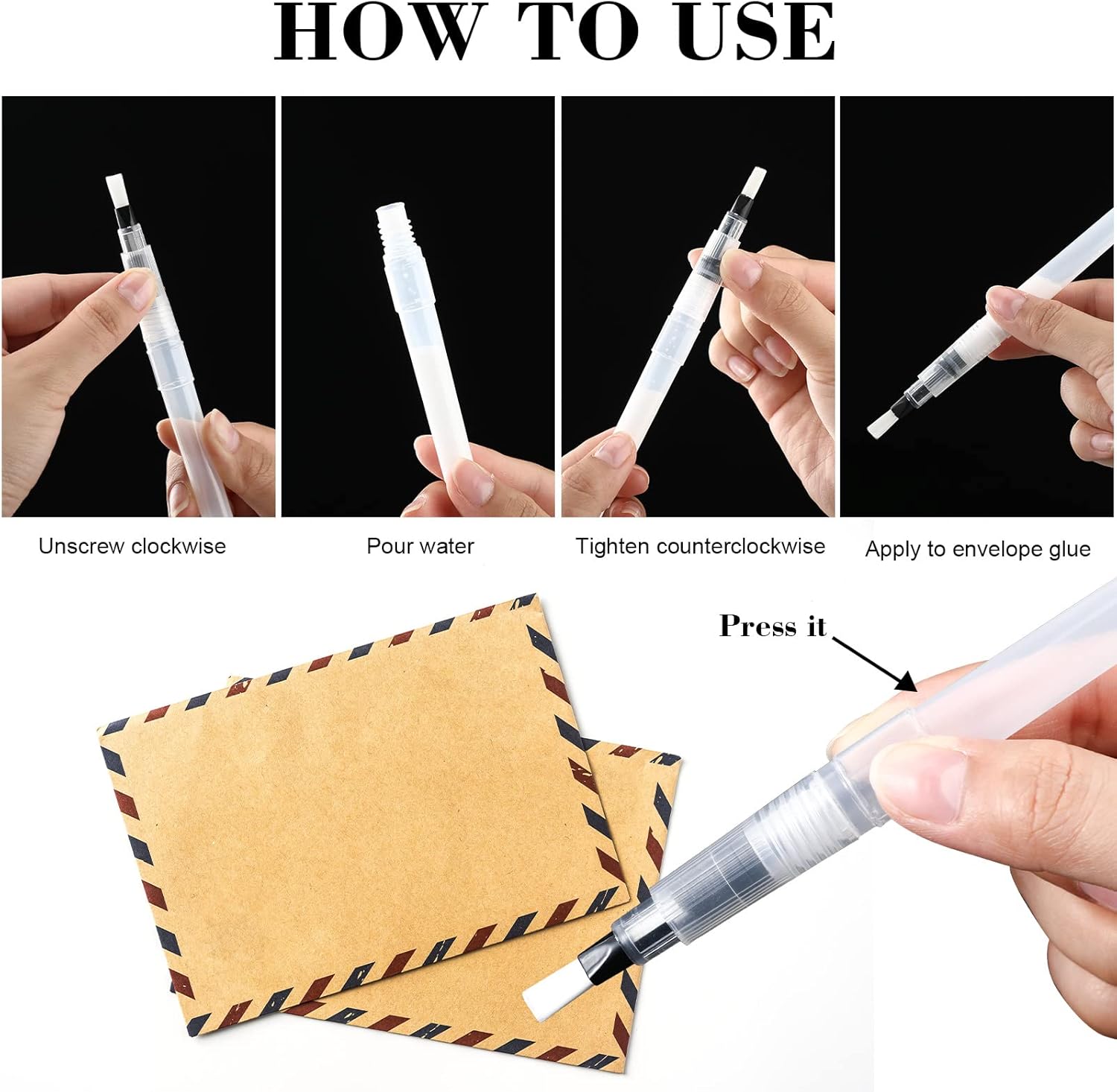 4 Pieces Pencil Style Envelope Moistener, Stamp Moistener with Nylon Brush Head Mailing Letter Sealer Envelope Licker for Office Classroom, Clear : Office Products