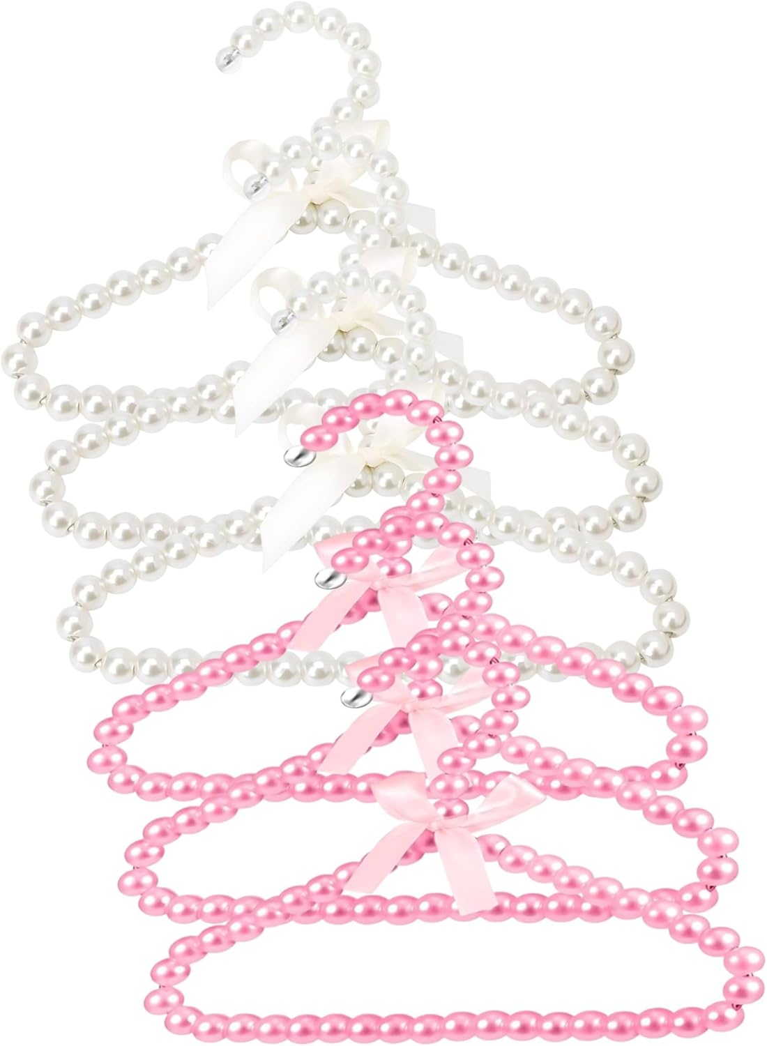6Pcs Pearl Hangers, 40cm Pearl Clothes Hangers Artificial Pearl Beaded Clothing Display with Ribbon for Kids Children Pet Dog