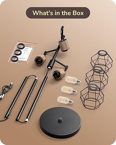 Miniatura 7 de EDISHINE Lámpara de pie regulable de granja para sala de estar, lámpara de pie industrial negra con 3 bombillas LED Edison, lámparas de lectura