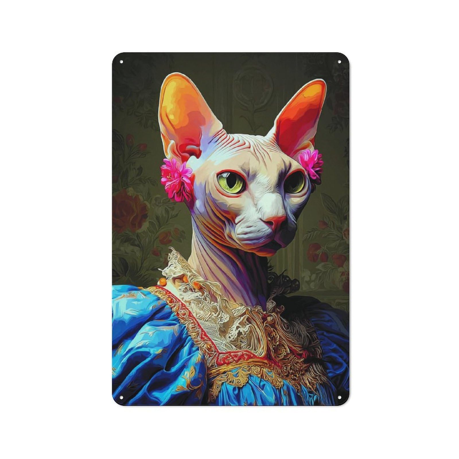 Royal Sphynx in Grand Attire Decorative Tin Plaque 30x20cm, Vintage Bar Wall Plaque for Bar, Kitchen, Garage Or Games Room