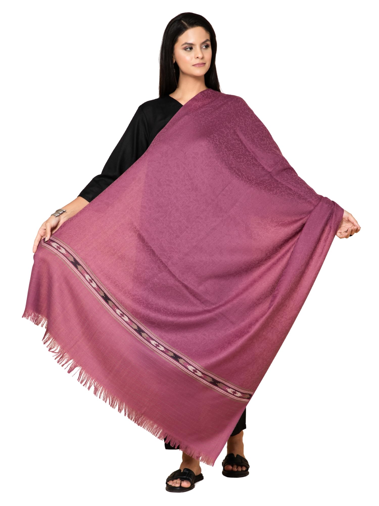 Womens Fine Wool Shawl, Aztec Weave Design, Peel Lilac-image-7