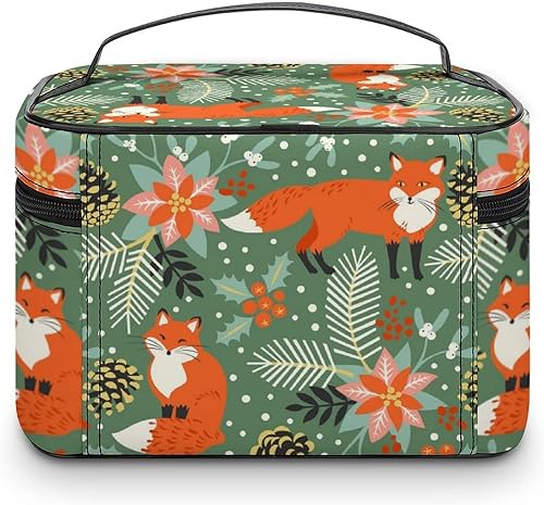 Miniatura 3 de Bolsa de maquillaje bolsa de cosméticos bolsa de maquillaje floral verde zorro bolsa de maquillaje portátil de cuero vegano bolsa de aseo con correa
