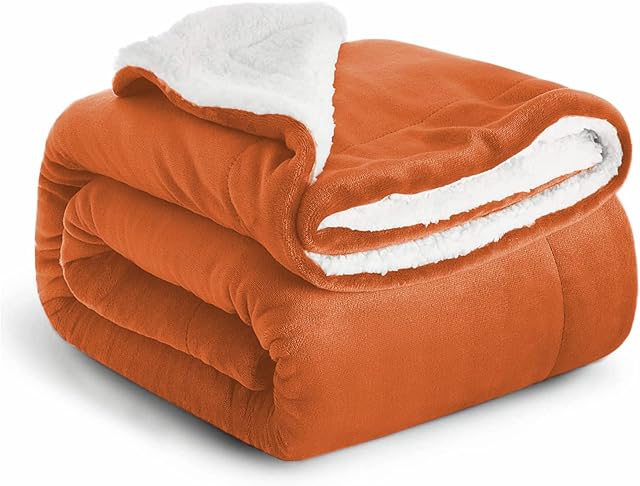 Imperial Rooms Sherpa Fleece Blanket Bed Throws Blankets For Sofas Soft Fluffy Thick Blanket Reversible Microfiber Throw (Rust, King (200 x 240 Cm))