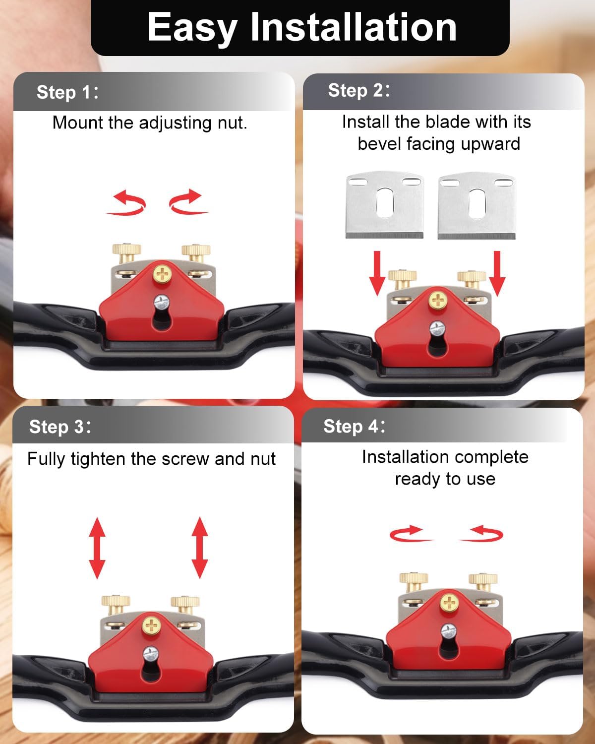 Adjustable Spokeshave with 2 Pcs Spare Blades, Portable Wood Working SpokeShave Hand Tool for Wood Craft Creation, Flat Curved Planing, Trimming and Chamfering