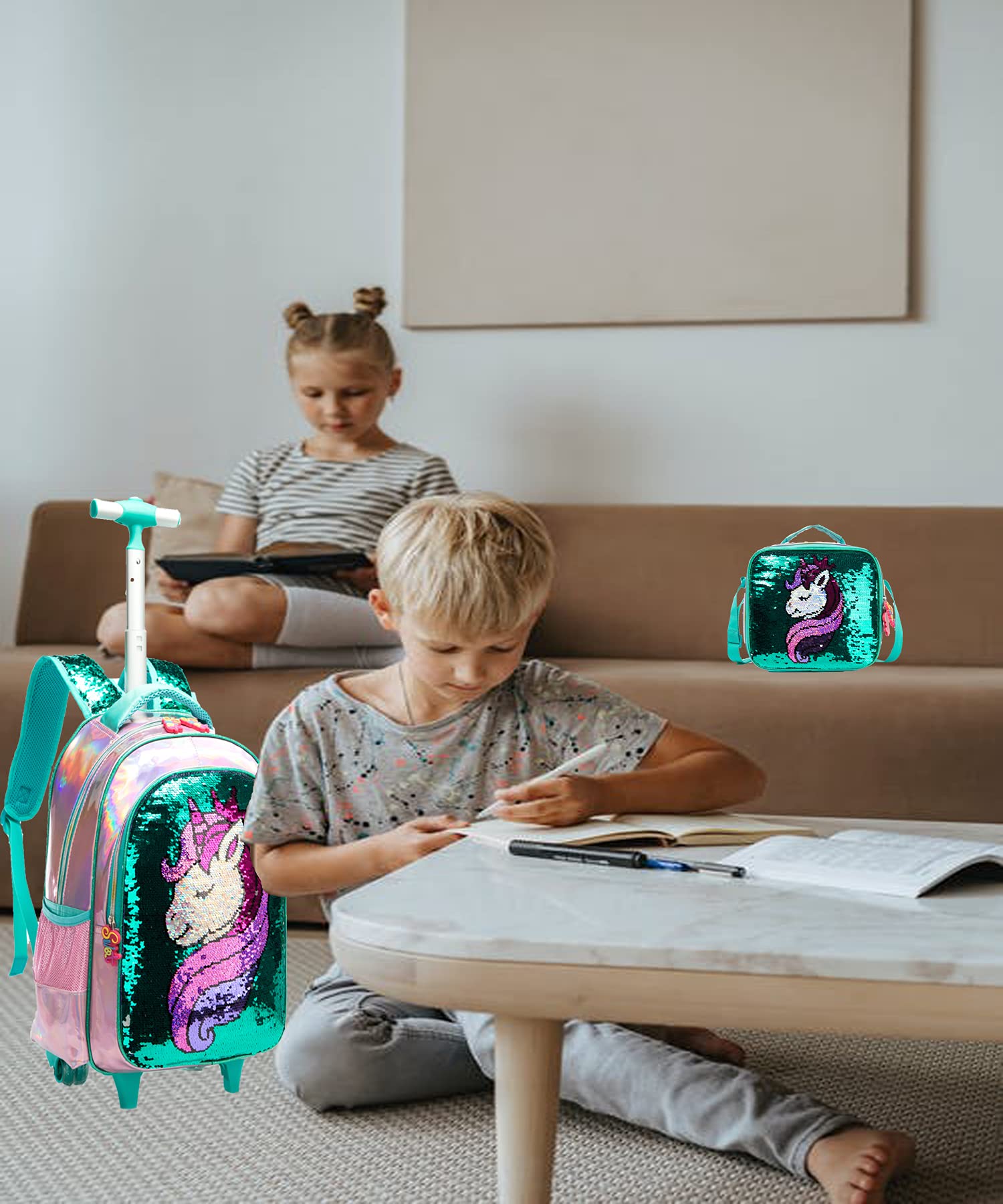 School Kids Rolling Backpack for Girls With Wheels Trolley Wheeled