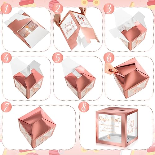 Miniatura 4 de Funrous 50 boletos para rifas de pañales con caja para invitaciones de juegos de baby shower, tarjeta de sorteo de pañales para revelación de