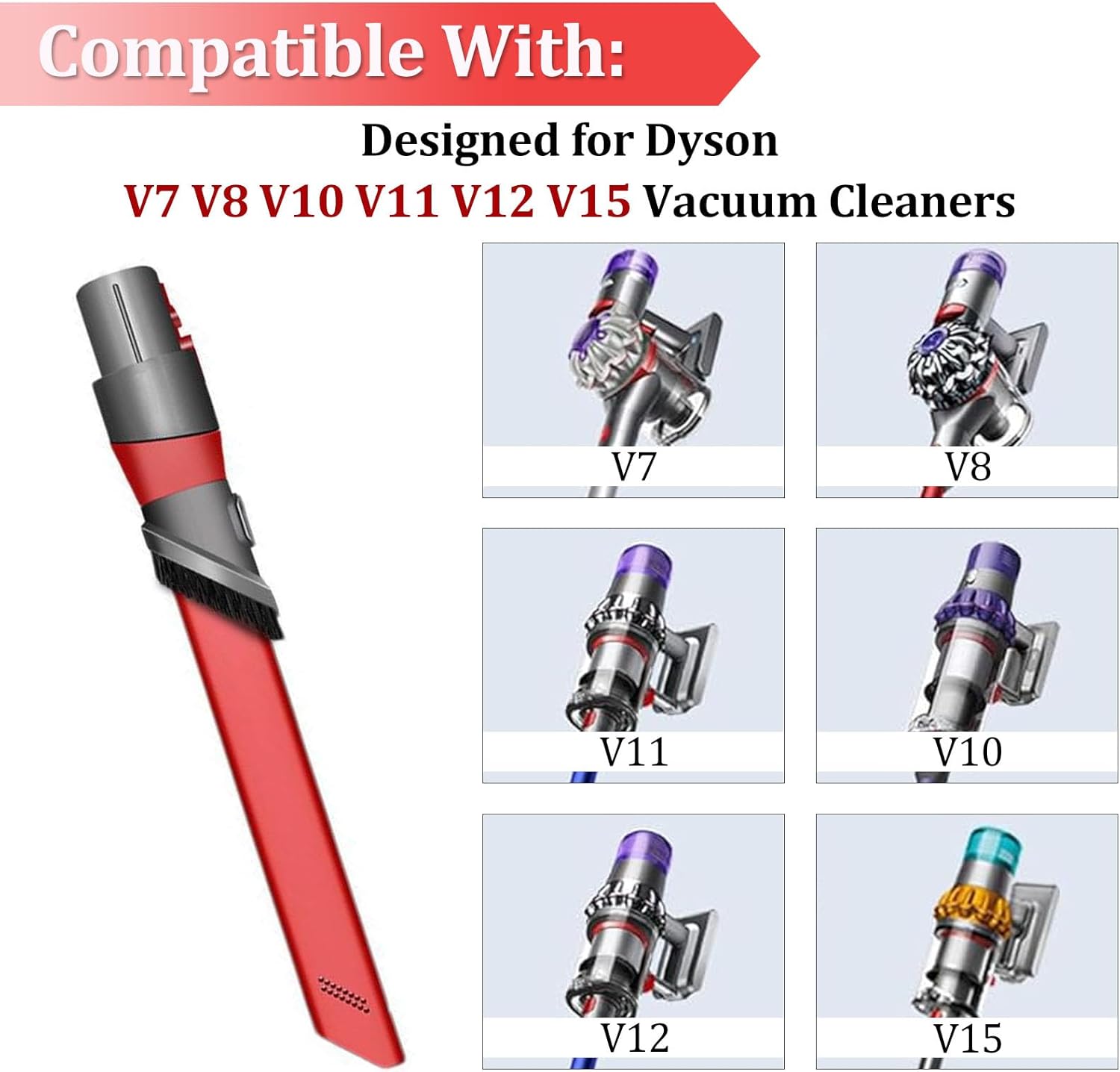 Crevice Toll Vacuum Attachments for Dyson, Cordless Replacement Parts Nozzle for Dyson V8 V11 V7 V12 V10 V15, Steerable Suction Head & Movable Brush Head Clean Automotive & Household Gaps