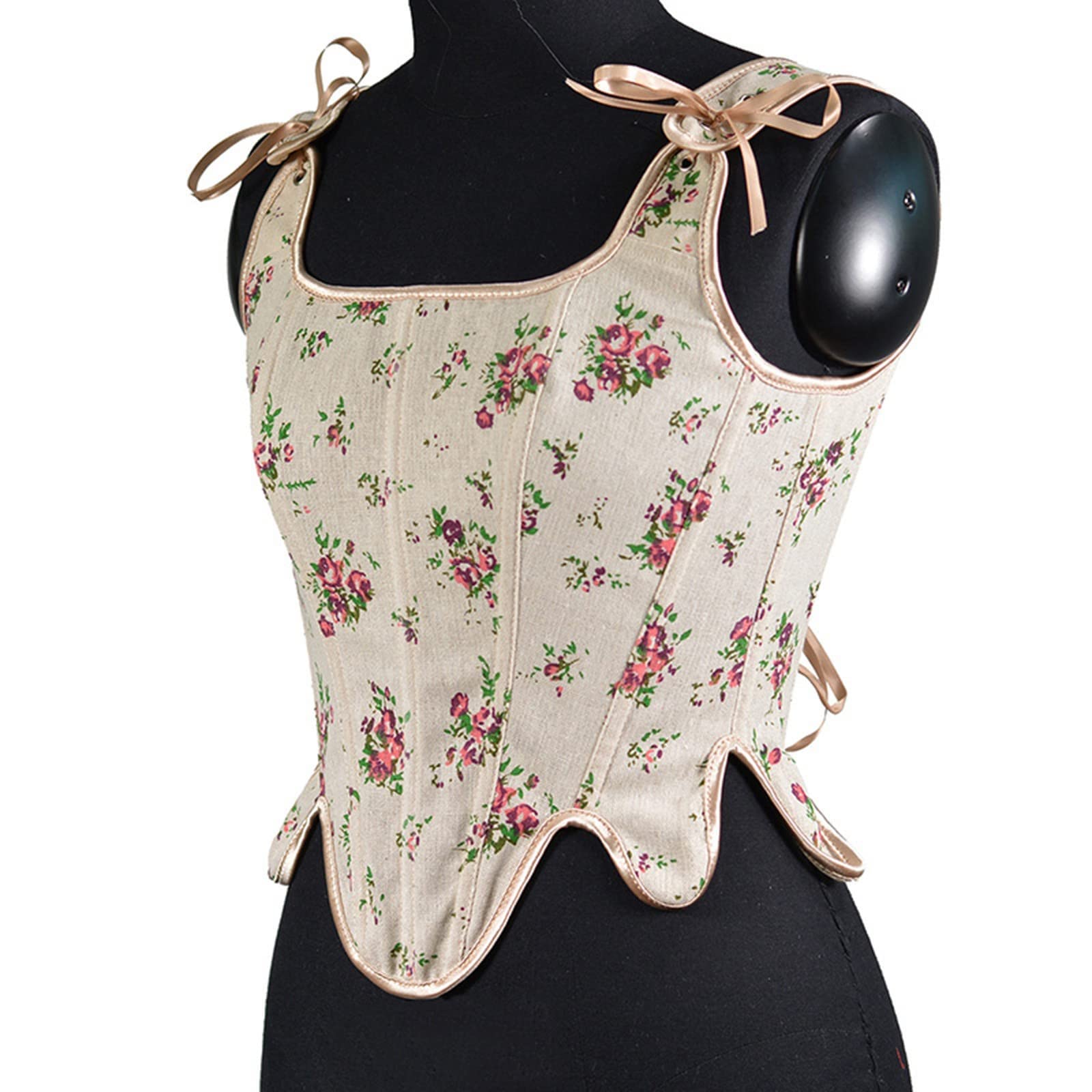 Corsetto da donna rinascimentale, sotto il seno, retrò, stampa floreale, corsetto con lacci, top con spalline, gilet modellante, canottiera regolabile, stile burlesque