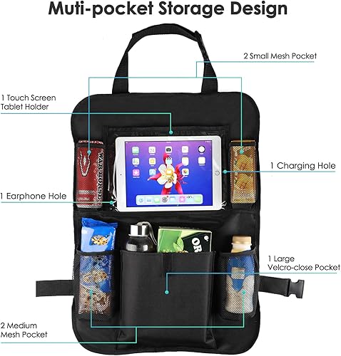 Miniatura 2 de Reserwa Organizador de asiento trasero de automóvil, paquete de 2 unidades, impermeable y duradero, organizador de asiento de automóvil, tapete de