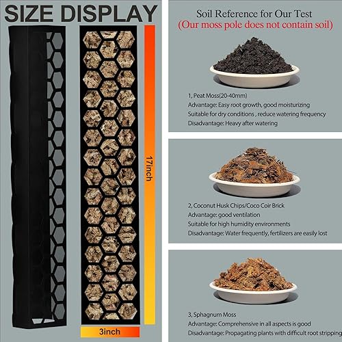 Miniatura 5 de Paquete de 4 postes de musgo de plástico de 17 pulgadas para plantas trepadoras Monstera, soporte de poste de musgo para plantas de interior,