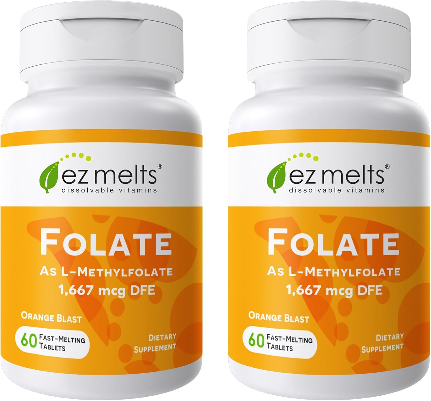EZ Melts Dissolvable Folate 1,667 mcg DFE - Methylated Folate Supplement - Heart Health & Healthy Fetal Development - Non-GMO, Vegan & Dairy-Free - Orange Blast -120 Dissolvable Tablets (120 Servings)