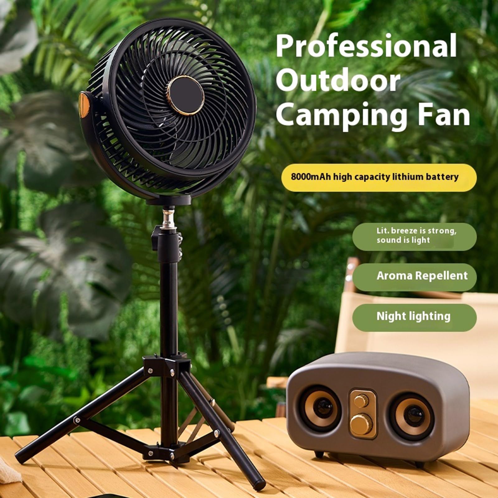 Ventilatore da Tavolo USB Ventilatore da Campeggio a Batteria Ricaricabile Dispositivo Raffreddamento a velocità Regolabile per postazioni Lavoro Tenda da Campeggio all ' Aperto